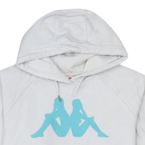 Kappa Mens White Large Pullover Hoodie with Blue Logo Sportswear