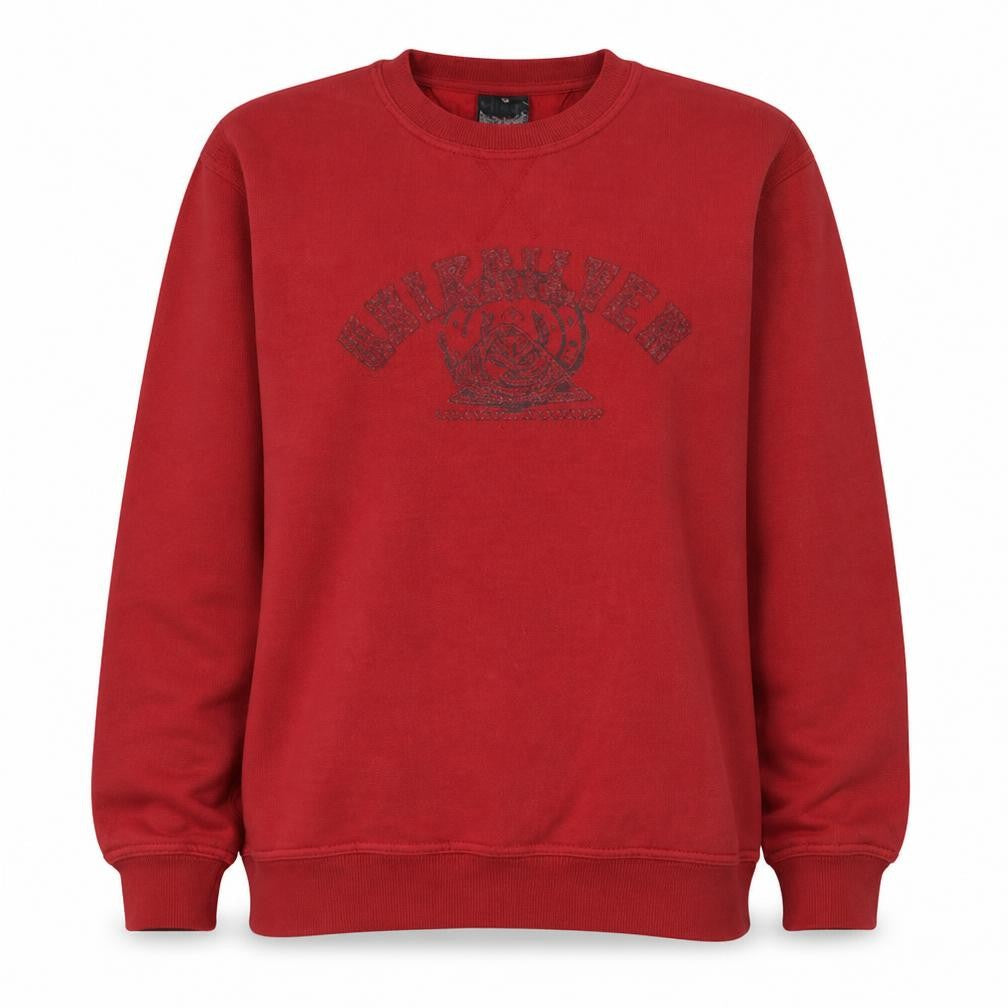 Front view of Quiksilver Women Red Pullover Sweatshirt Crew Neck Long Sleeve Casual