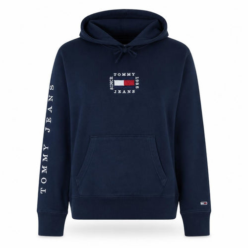 Tommy Jeans Women Navy Blue XL Pullover Hoodie with Logo Print