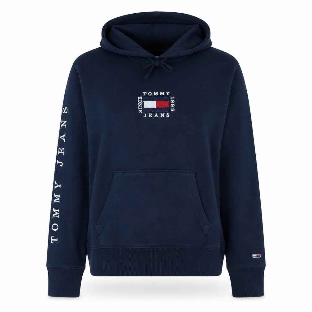 Tommy Jeans Women Navy Blue XL Pullover Hoodie with Logo Print