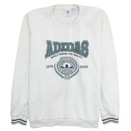 Adidas Womens White Crew Neck Sweatshirt XL Logo Graphic Pullover
