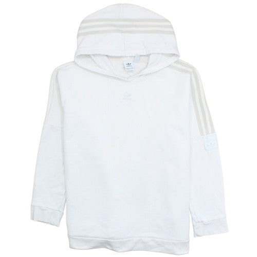 Adidas Women White UK 12 Hooded Pullover Sweatshirt with Logo Detailing