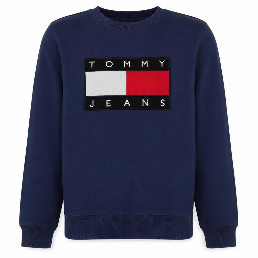 Front view of Tommy Jeans Men's Blue XL Crew Neck Logo Sweatshirt