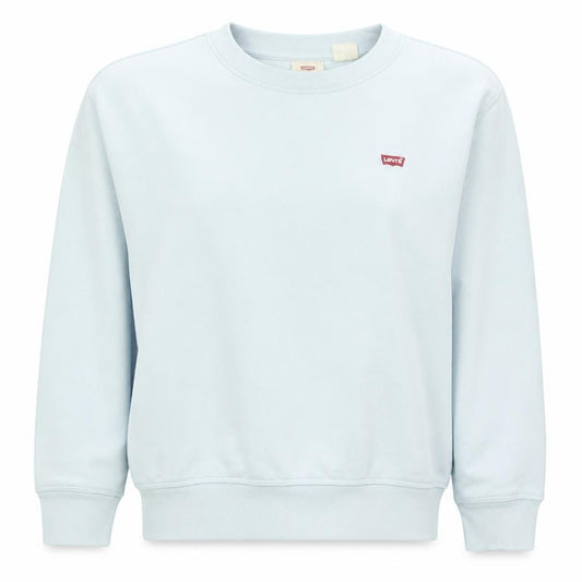 Front view of Levi's Women's Light Blue Crew Neck Pullover Sweatshirt, size S