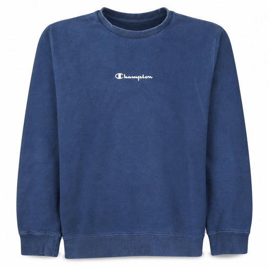 Front view of Champion Men's Blue Crew Neck Pullover Sweatshirt, size L