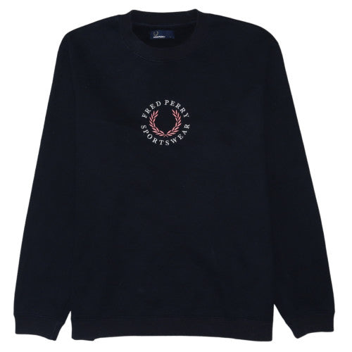 Fred Perry Men's Black Logo Crew Neck Sweatshirt Size L