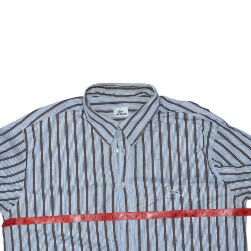 Lacoste Men Blue Brown Striped Cotton Button-Up Shirt Size 46