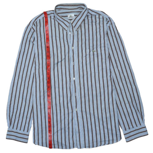 Lacoste Men Blue Brown Striped Cotton Button-Up Shirt Size 46