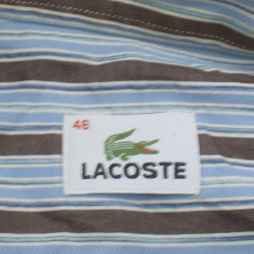 Lacoste Men Blue Brown Striped Cotton Button-Up Shirt Size 46