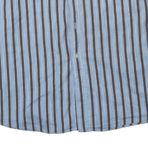 Lacoste Men Blue Brown Striped Cotton Button-Up Shirt Size 46
