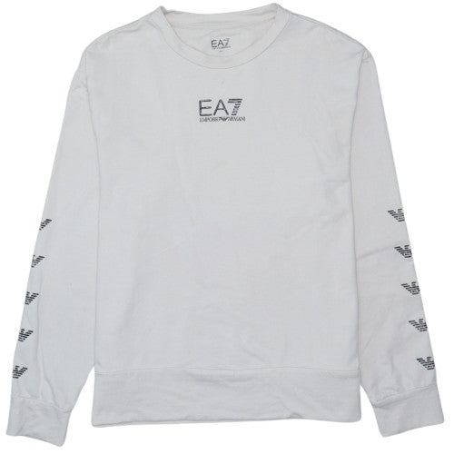 Emporio Armani EA7 Men's White Logo Crew Neck Sweatshirt Size L