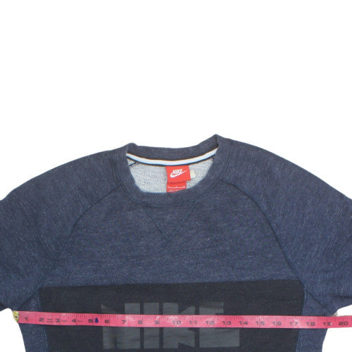 Nike Men’s Blue Pullover Crew Neck Sweatshirt Size S Logo Zip Detail