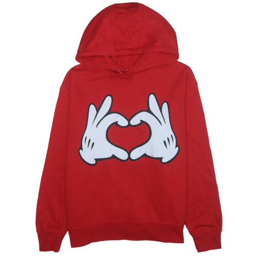 Disney Women Red Pullover Hoodie with Hand Heart Graphic Size 14/16