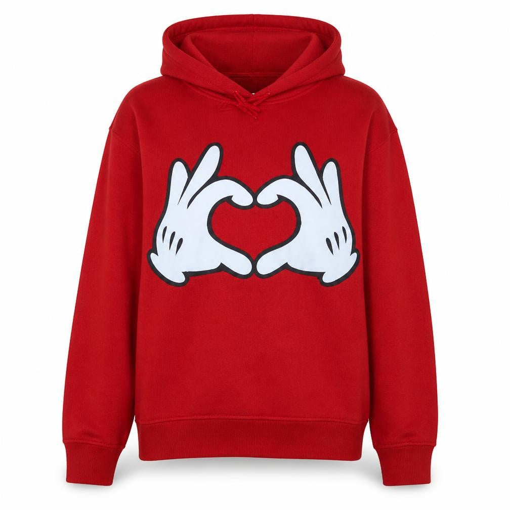 Disney Women Red Pullover Hoodie with Hand Heart Graphic Size 14/16