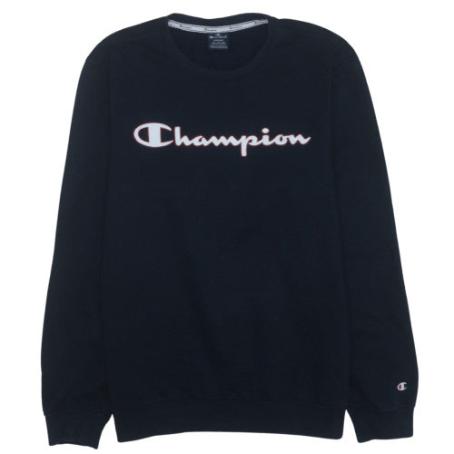 Champion Men's Black Pullover Sweatshirt Large Logo Crew Neck