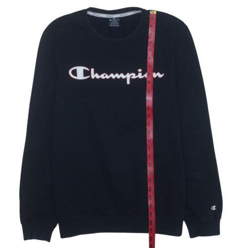 Champion Men's Black Pullover Sweatshirt Large Logo Crew Neck