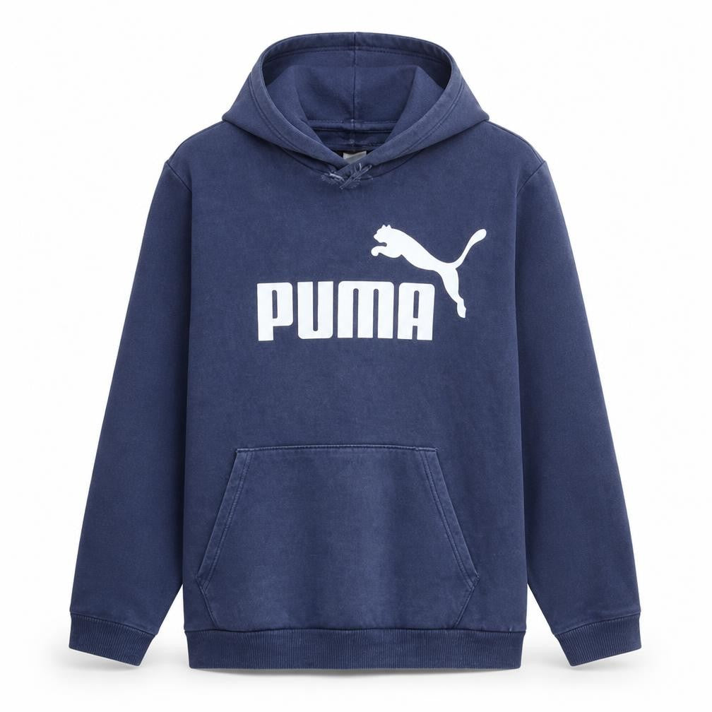 Front view of Puma Men's Blue XL Pullover Fleece Hoodie with Logo