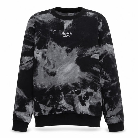 Front view of Reebok Men's Black Tie-Dye Pullover Fleece Sweatshirt, size M