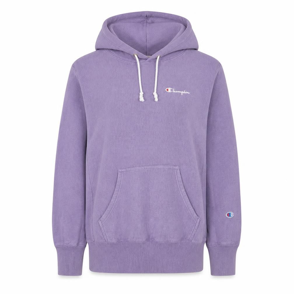 Front view of Champion women’s purple pullover hoodie medium 100% cotton reverse weave