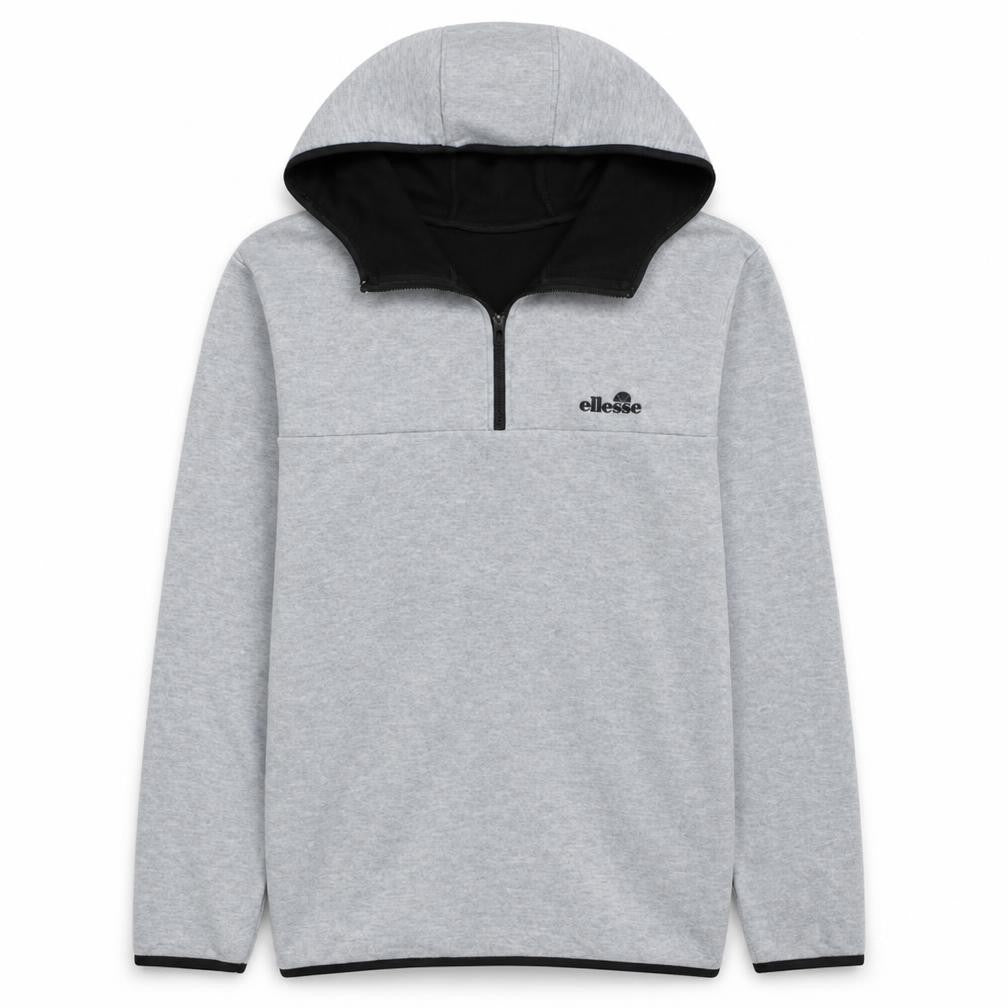 Front view of Ellesse Men’s Grey L 1/4 Zip Pullover Hoodie Fleece Sweatshirt