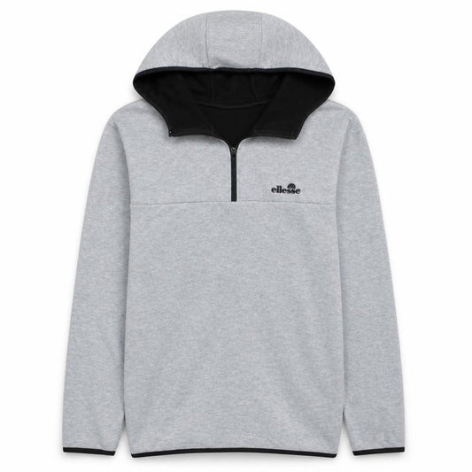 Front view of Ellesse Men’s Grey L 1/4 Zip Pullover Hoodie Fleece Sweatshirt