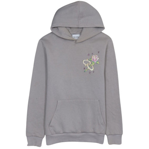 Bershka Women Grey Hooded Pullover Sweatshirt S Romantic Skull Print