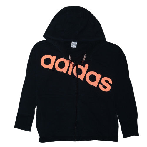Adidas Womens Black Full Zip Hoodie Size L 16-18 Logo Print