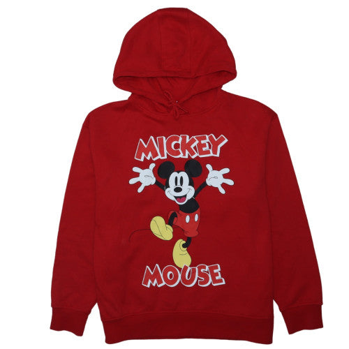 Disney Mickey Mouse Red Hoodie Women L Pullover Cotton Sweatshirt