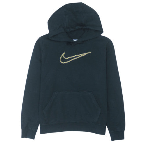 Nike Womens Black Gold Logo Pullover Hoodie Size L