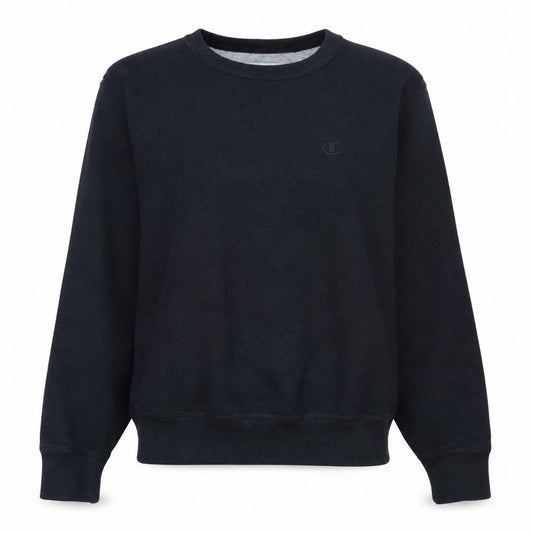 Front view of Champion Women's Black Classic Crew Neck Sweatshirt, size S