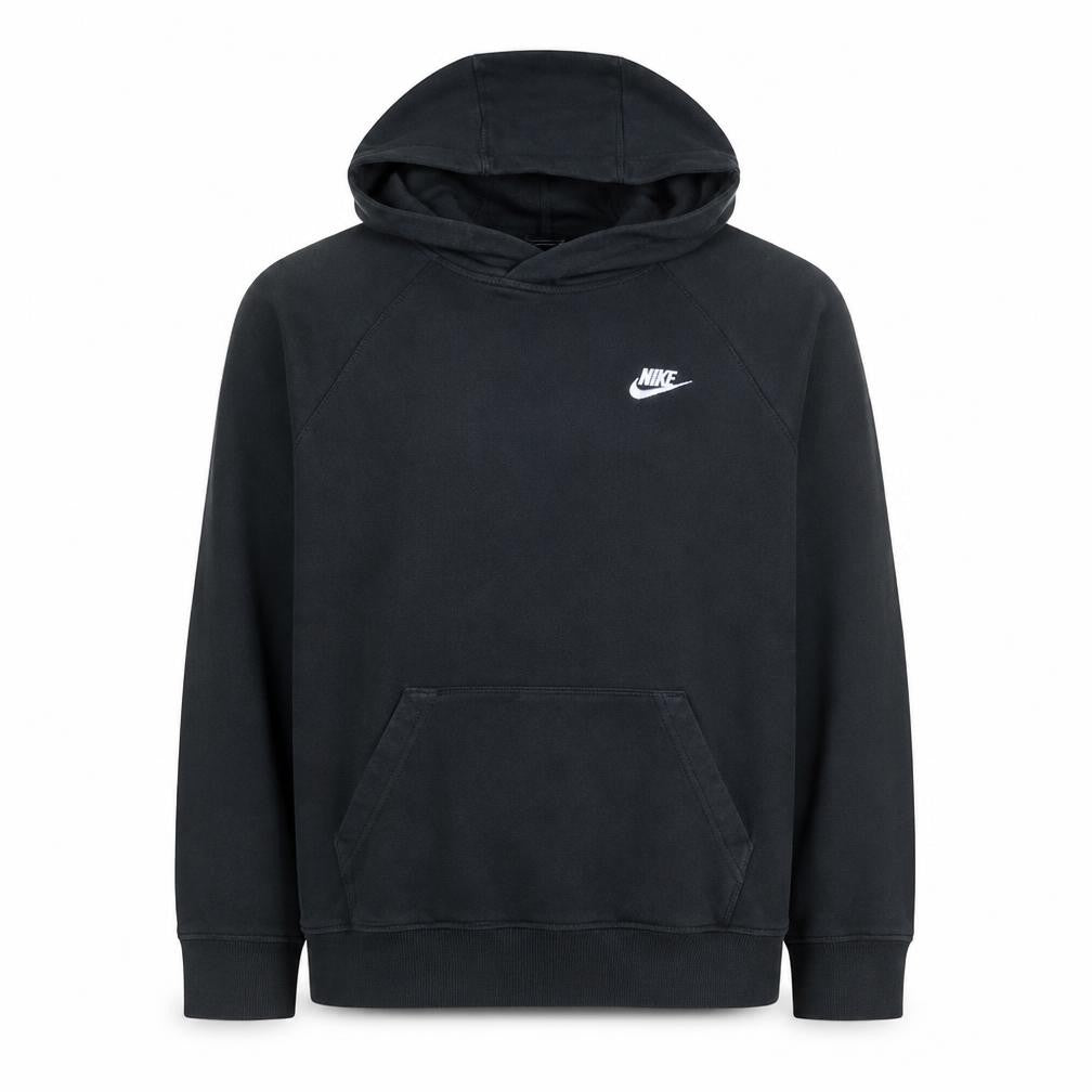 Front view of Nike Men's Black Pullover Hoodie M Logo Fleece Sweatshirt
