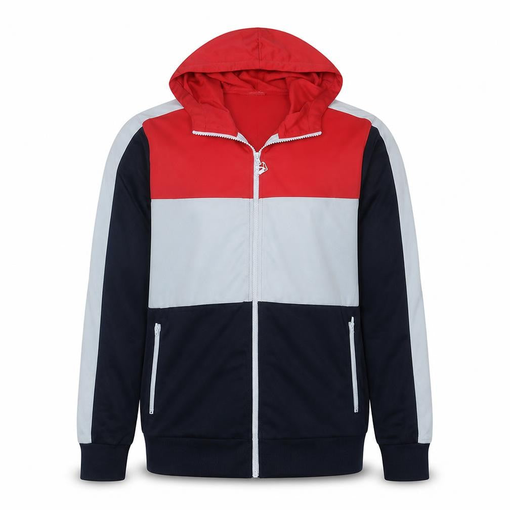 Front view of Puma Men's Red Grey Navy Full Zip Hoodie XL
