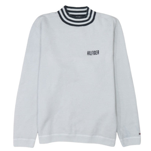 Tommy Hilfiger Men's White XL Mock Neck Embroidered Logo Sweatshirt