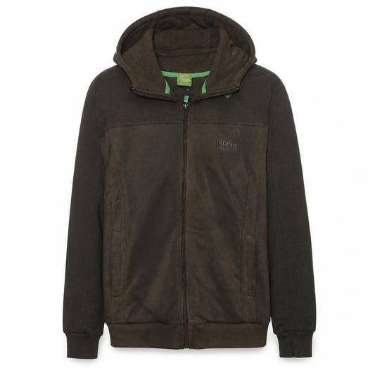 Front view of Hugo Boss men’s green full zip hoodie fleece jacket, size M