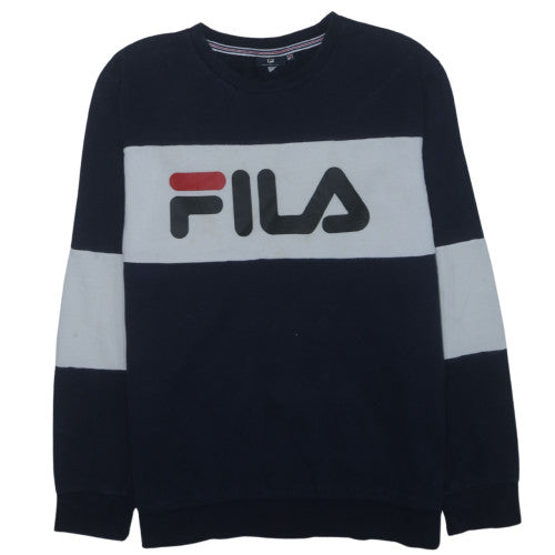 FILA Mens Navy Blue Crew Neck Logo Sweatshirt Size L Cotton Blend