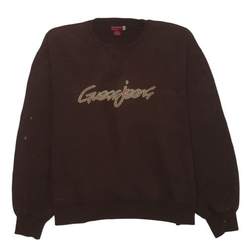 Guess Jeans Men's Brown Crew Neck Sweatshirt Size L Embroidered Logo