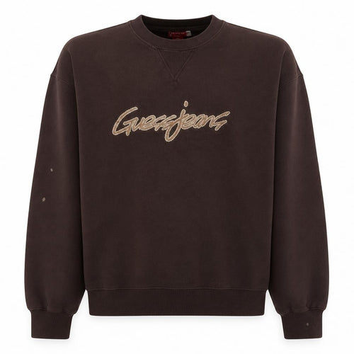 Guess Jeans Men's Brown Crew Neck Sweatshirt Size L Embroidered Logo