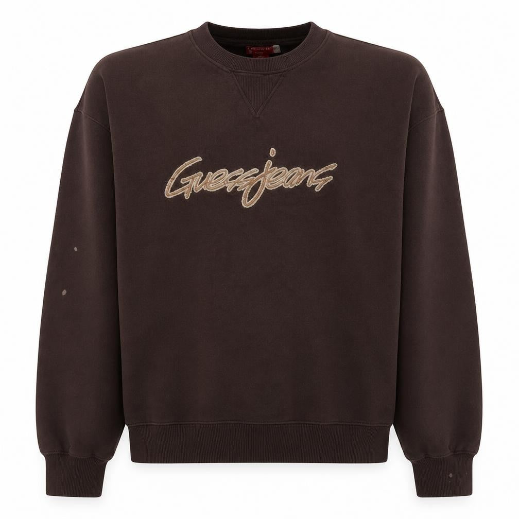 Guess Jeans Men's Brown Crew Neck Sweatshirt Size L Embroidered Logo