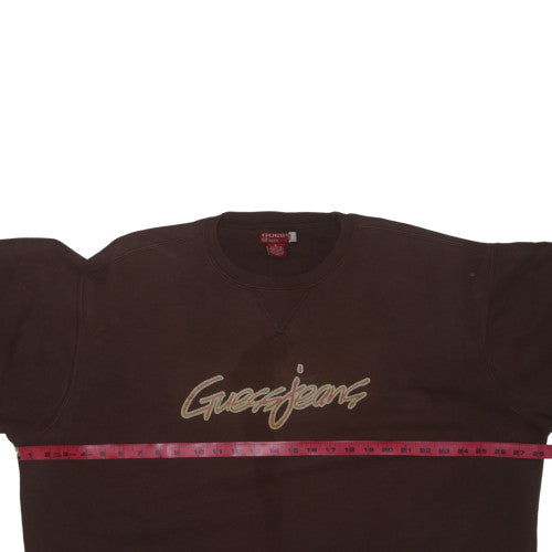 Guess Jeans Men's Brown Crew Neck Sweatshirt Size L Embroidered Logo