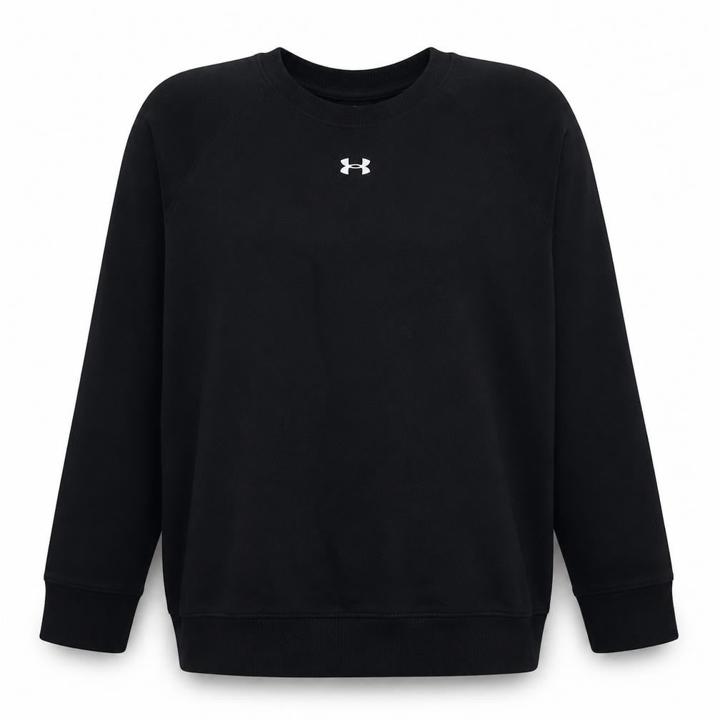 Front view of Under Armour women’s black medium pullover sweatshirt crew neck cotton blend