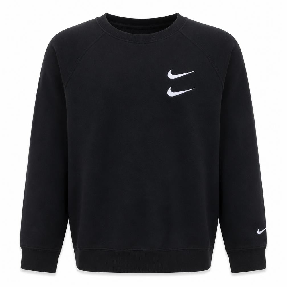 Front view of Nike men’s black l crew neck embroidered logo sweatshirt