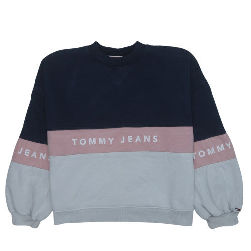 Tommy Jeans Womens Navy Pink Grey Colourblock Sweatshirt Size S