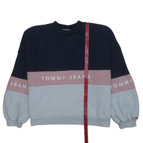 Tommy Jeans Womens Navy Pink Grey Colourblock Sweatshirt Size S