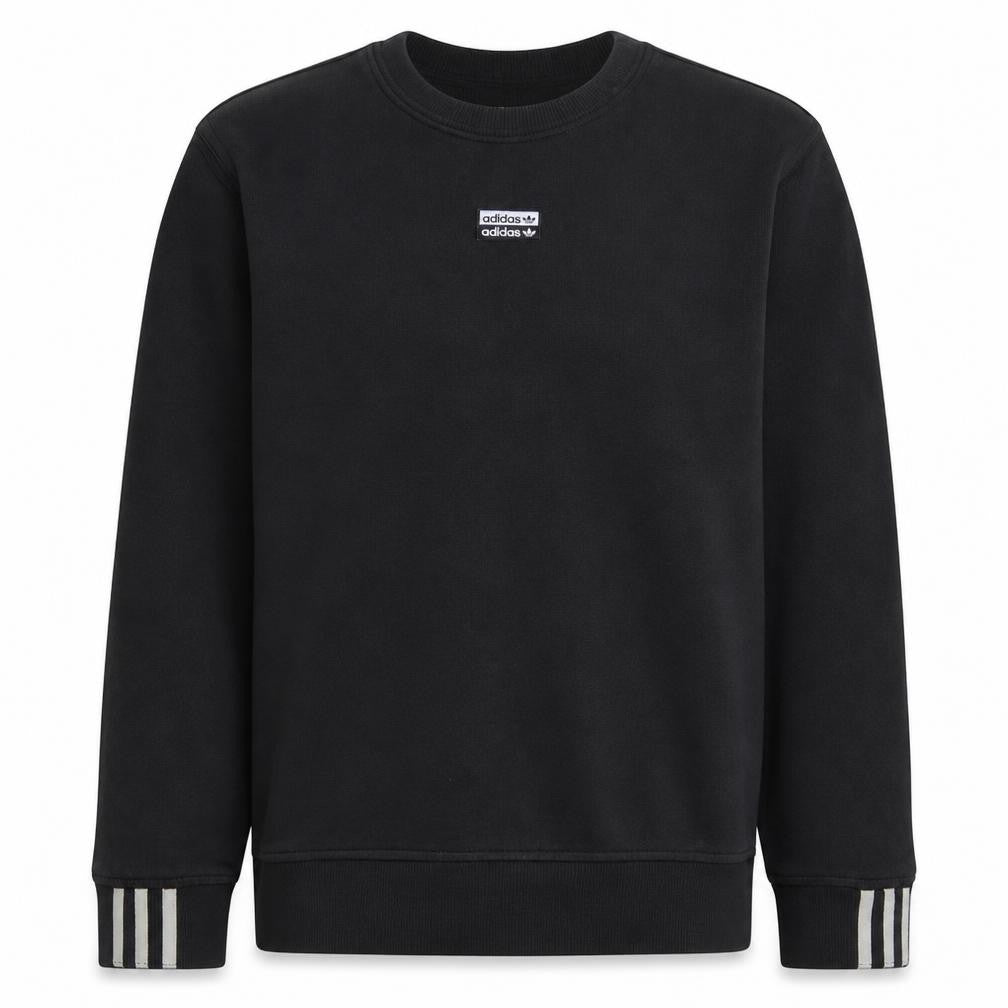 Front view of Adidas Men's Black Logo Crew Neck Pullover Sweatshirt, size S