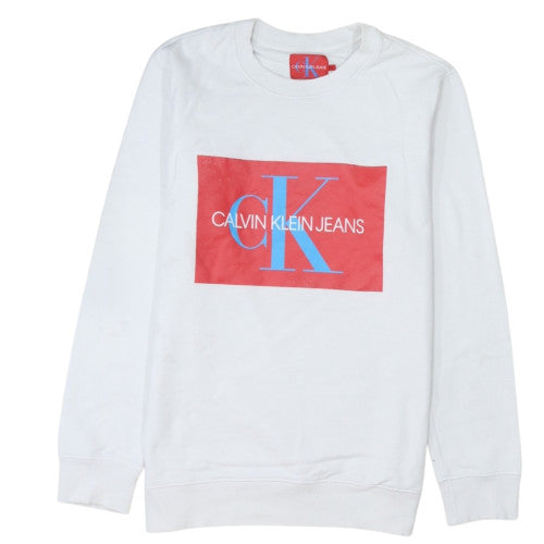 Calvin Klein Jeans Men's White XL Pullover Logo Sweatshirt