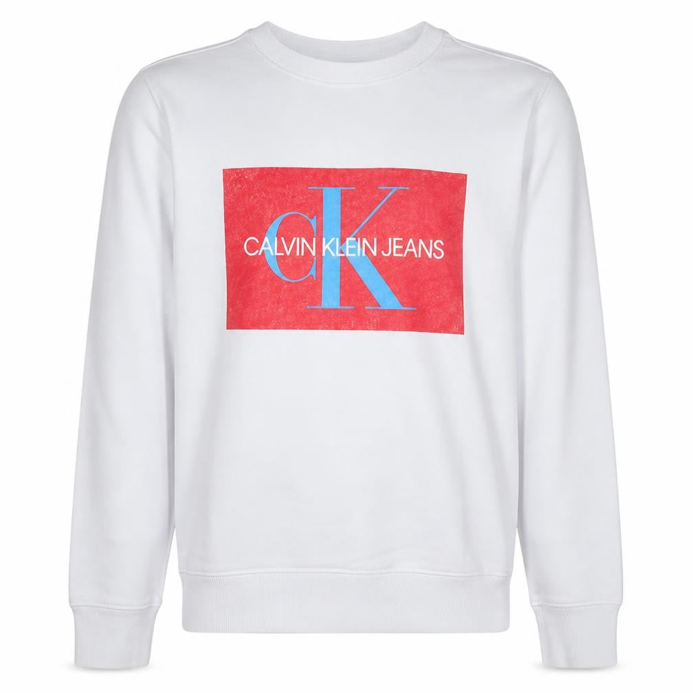 Front view of Calvin Klein Jeans Men's White XL Pullover Logo Sweatshirt