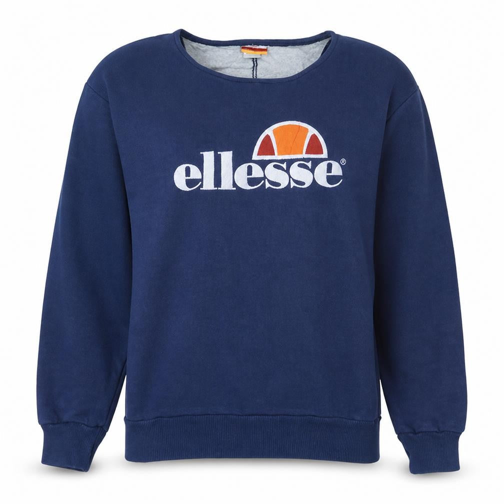 Front view of Ellesse Women Navy Blue Crew Neck Logo Sweatshirt, size S