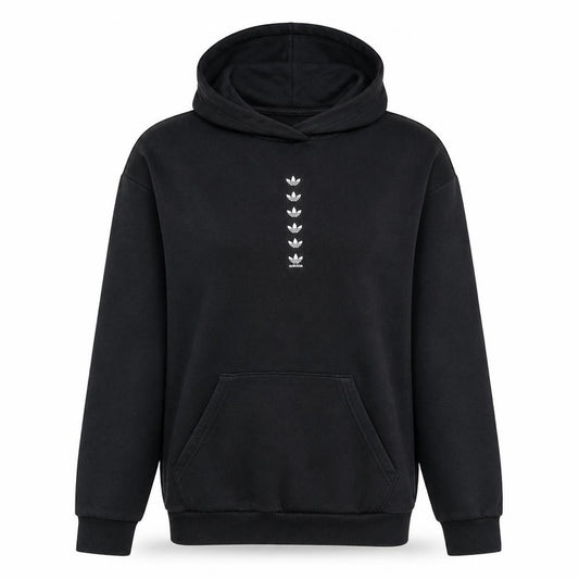 Front view of Adidas women’s black xs pullover hoodie 70% cotton logo design