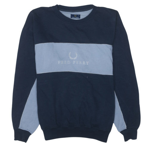 Fred Perry Mens Blue L Crew Neck Logo Sweatshirt Retro Style