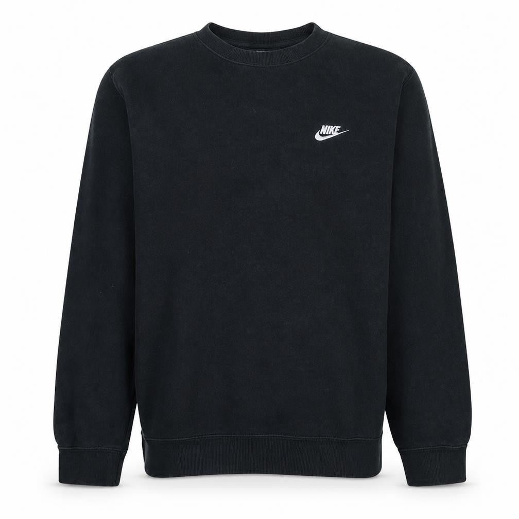 Front view of Nike Men's Black Crew Neck Fleece Pullover Sweatshirt M